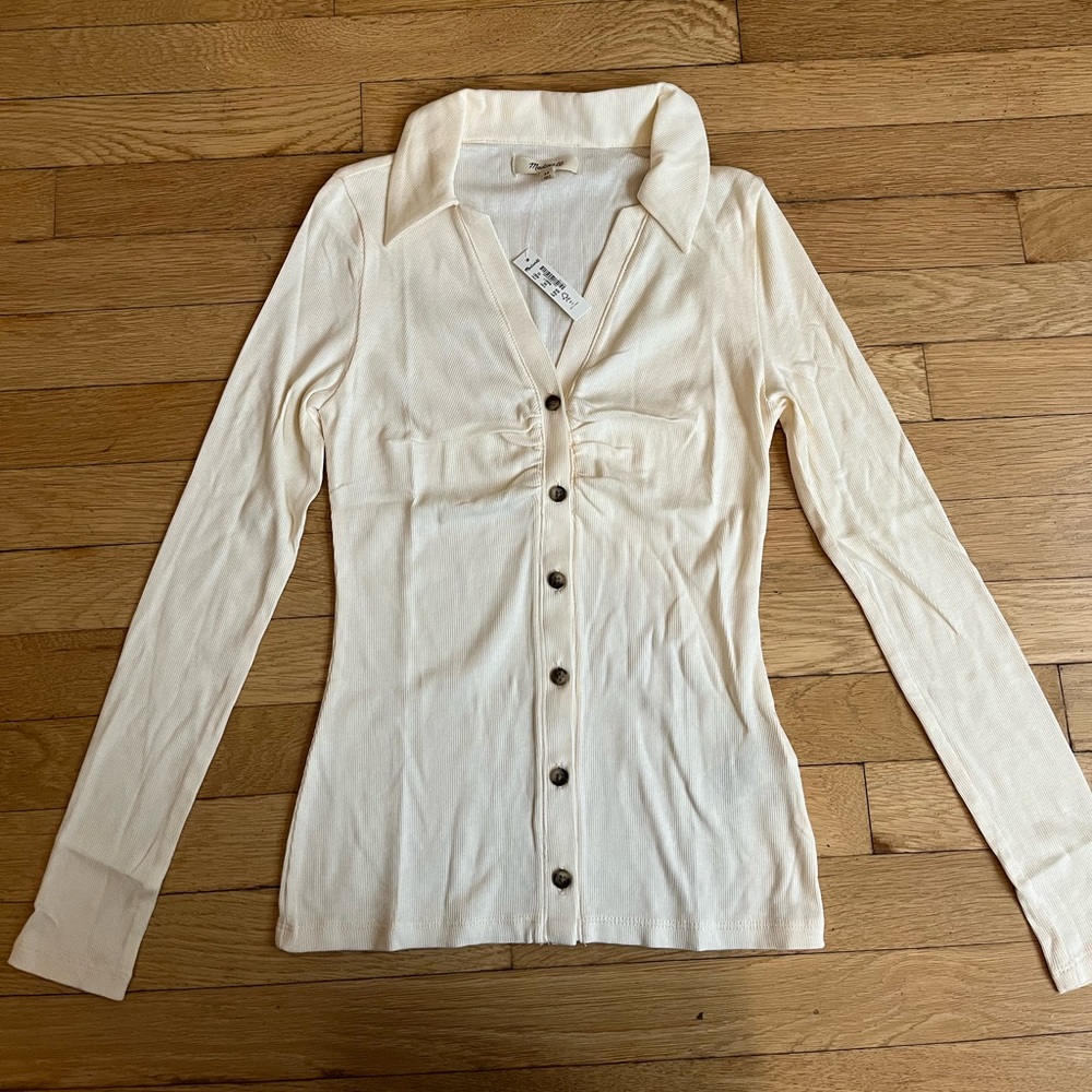 Madewell Ruched Polo Cardigan
